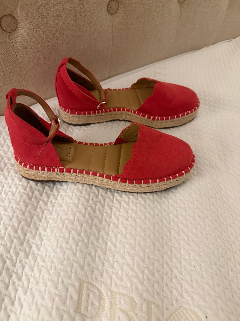 Joie Red Suede Espadrille Ankle-Strap Flats